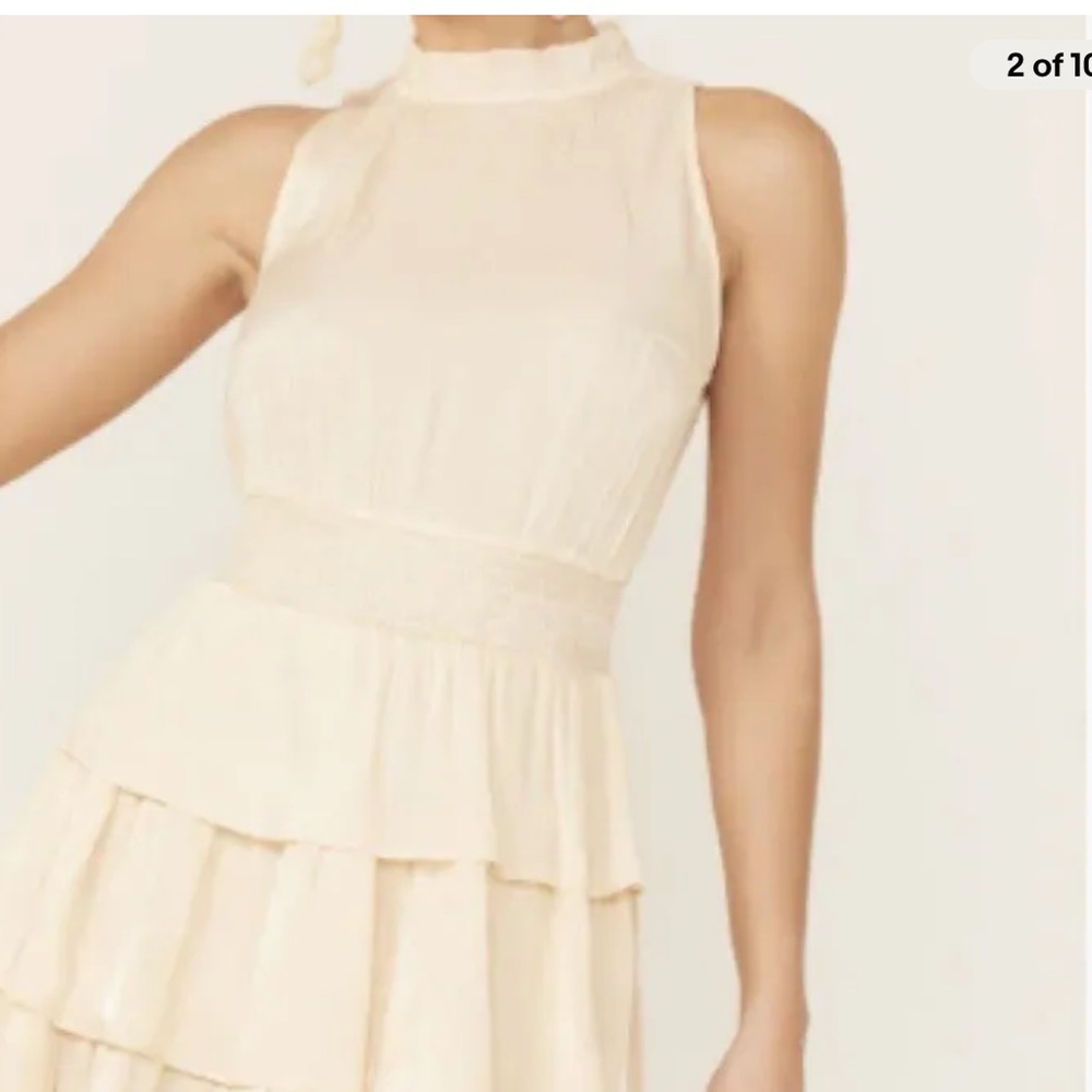 NWT Pinch Dress high neck fluttery ruffles iridescent sheened metallic tiered